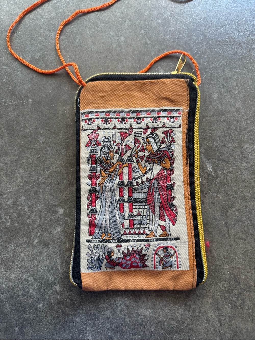 Handcrafted Egyptian Motif Crossbody Phone Pouch